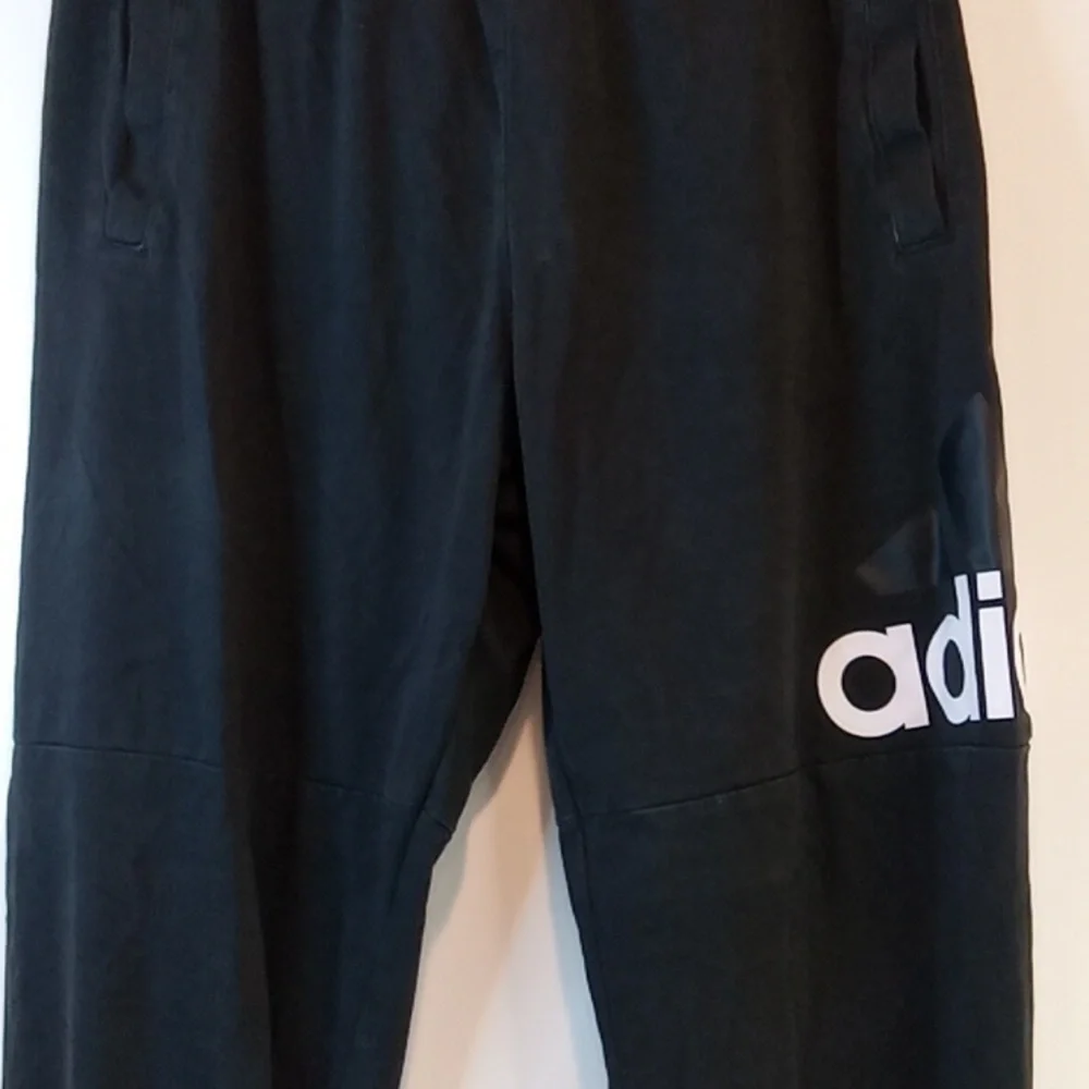 Adidas Spell Out Sweatpants Jogging Pants Black Drawstring Men's Sz L EUC NICE!